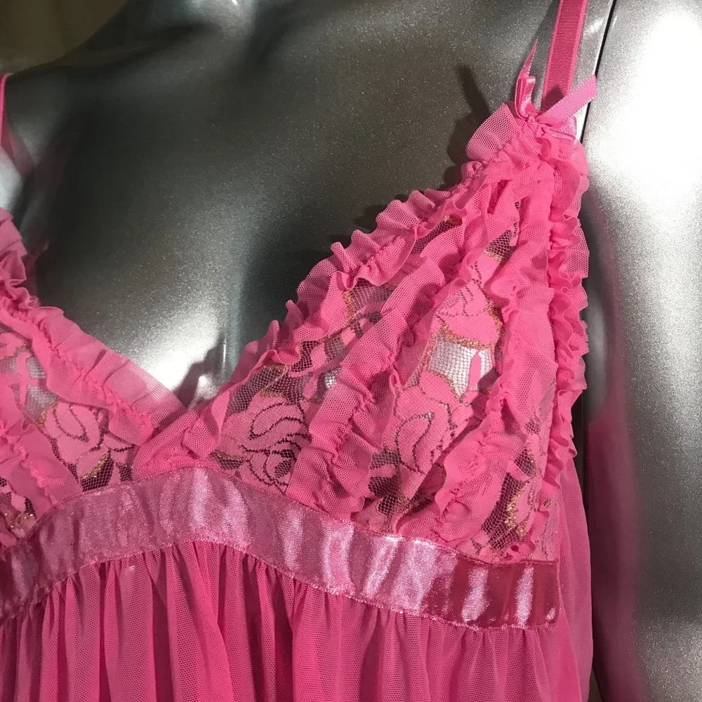 Passion Forever Women's Large Lingerie Slip Teddy Pink Mesh Stretchy